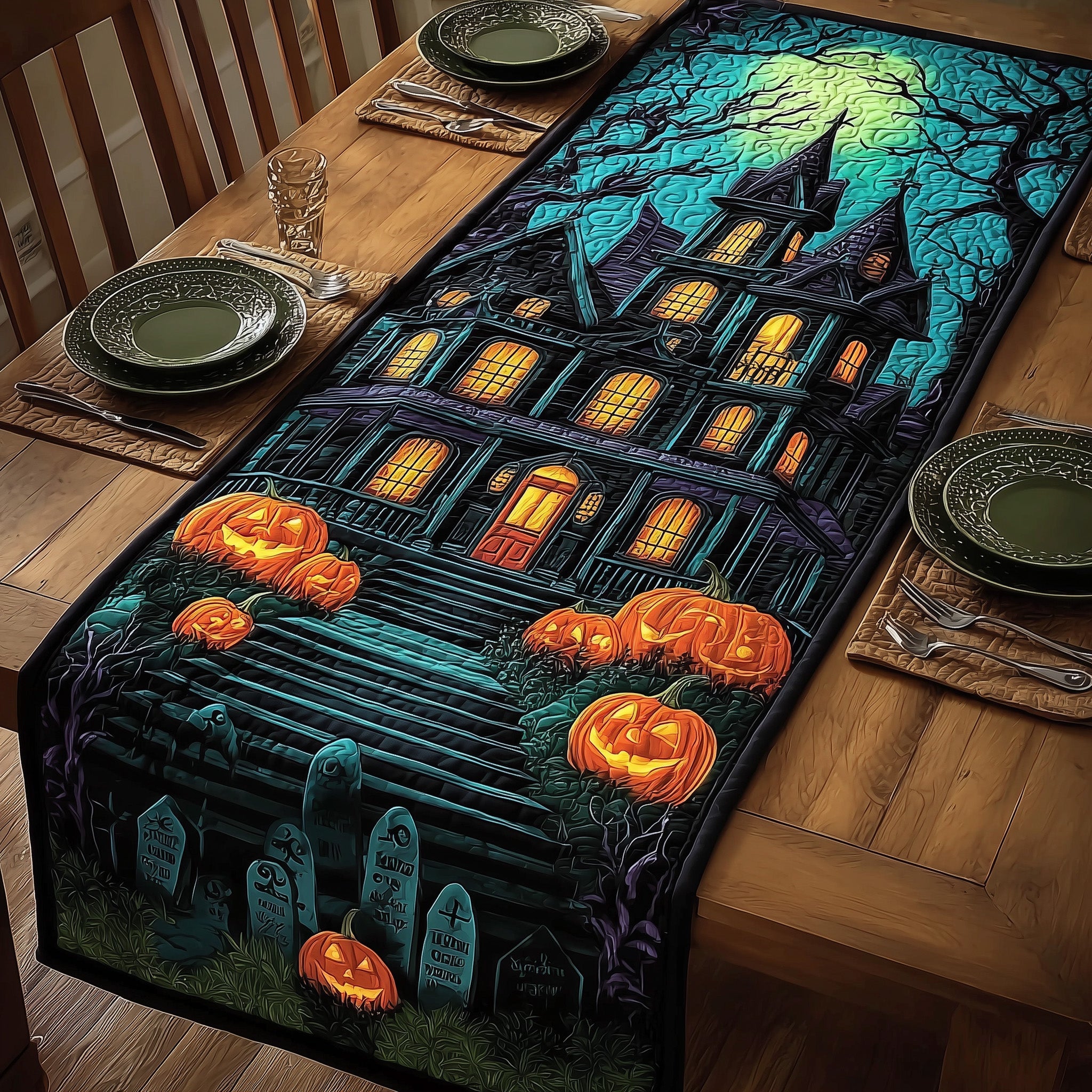 Haunted Manor Quilted Table Runner Holiday Table Runner Gift Idea