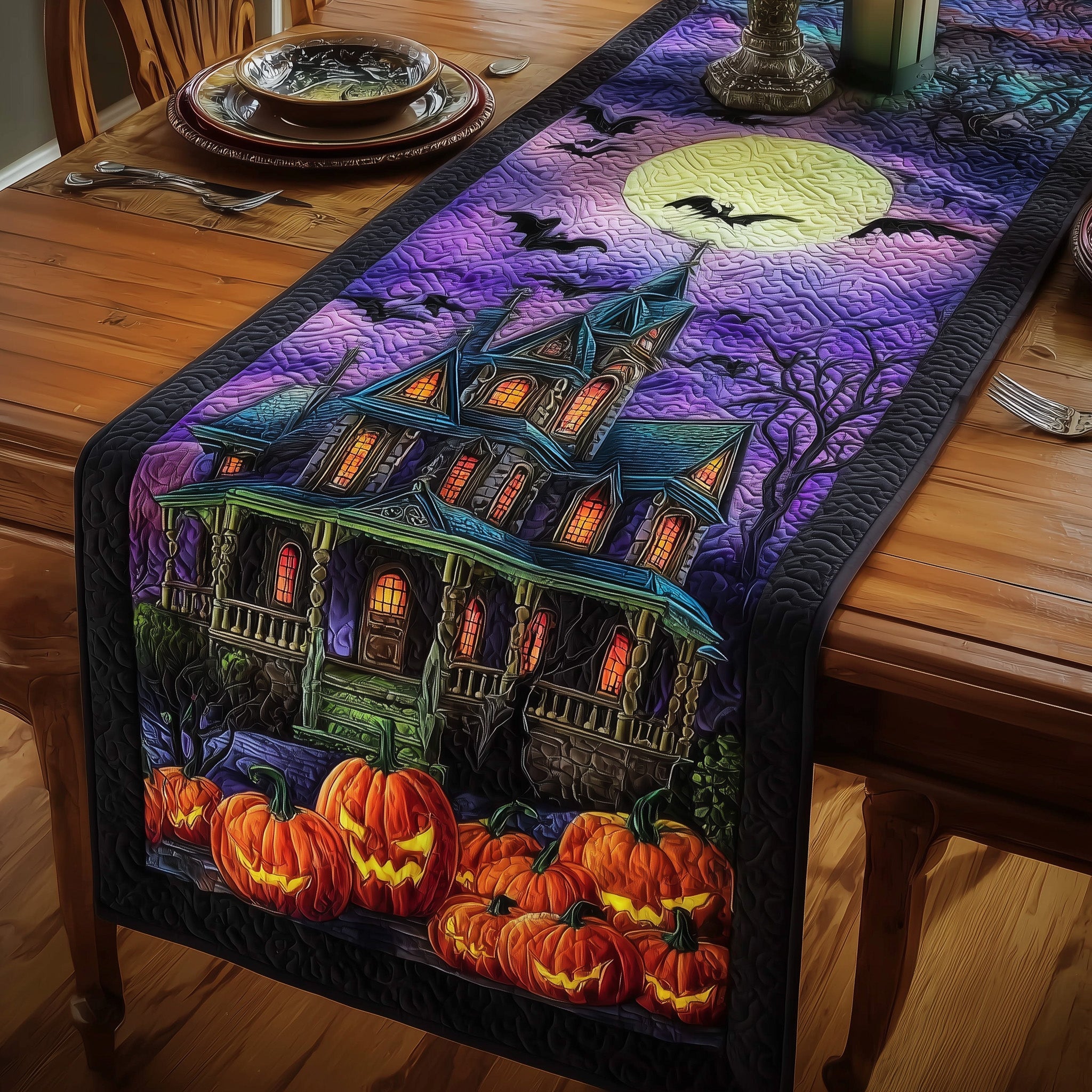 Haunted Manor Quilted Table Runner Table Runner for Christmas Decor