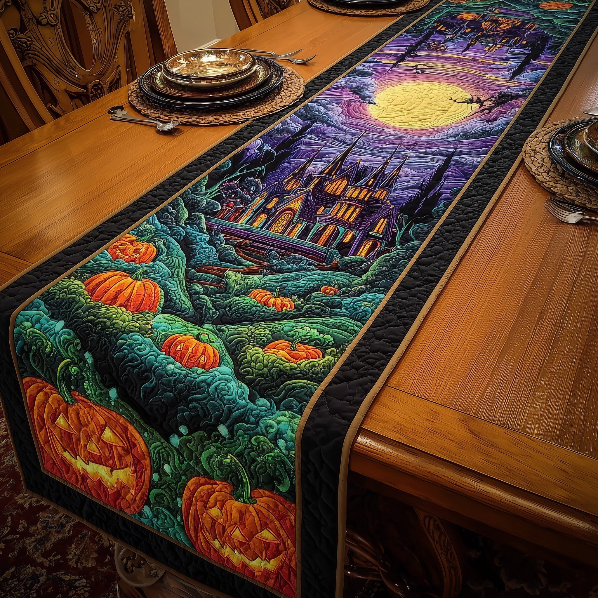 Haunted Manor Quilted Table Runner Winter Table Runner