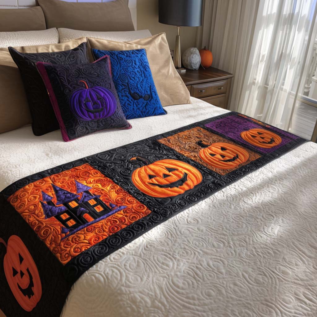 Haunted Moon Quilted Bed Runner Bedroom Decor Halloween Gifts For Teens