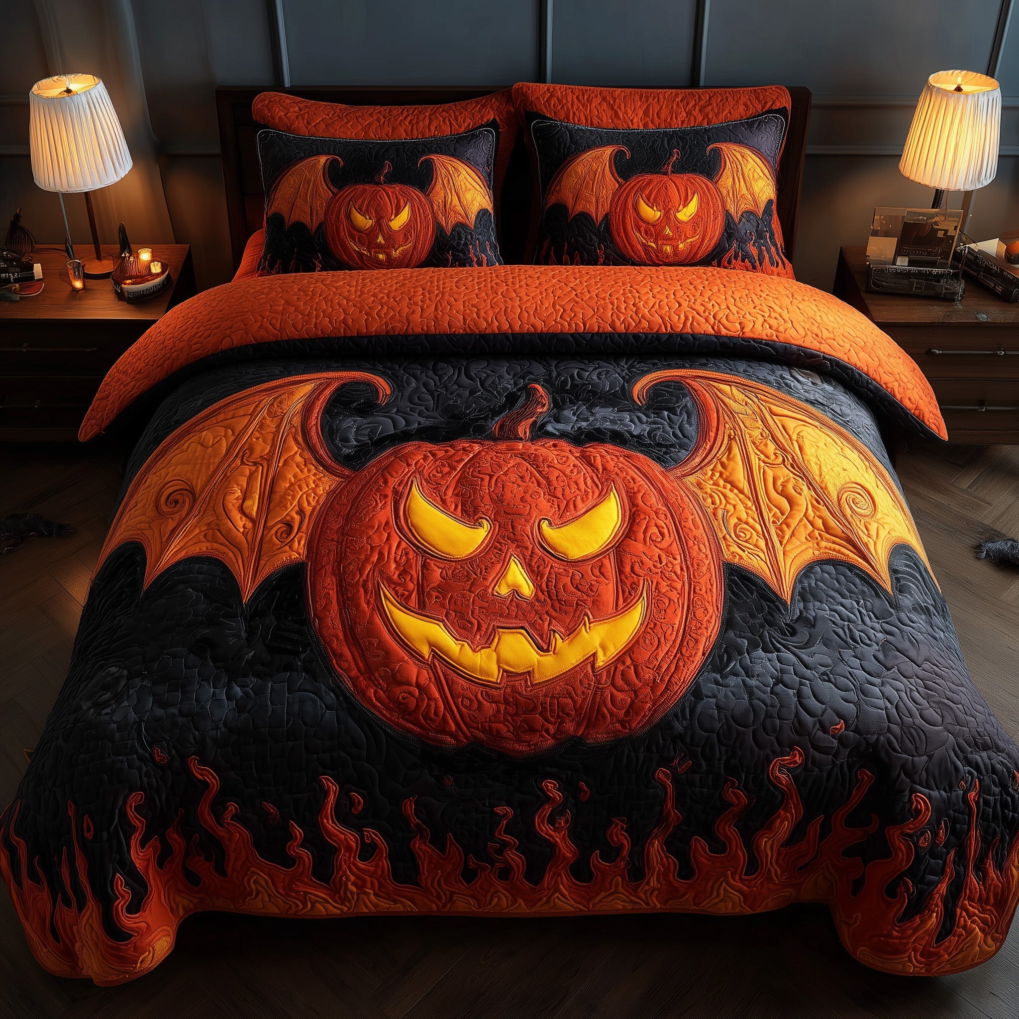 Haunted Pumpkin Bat Quilted Bedding Set Refresh Your Room
