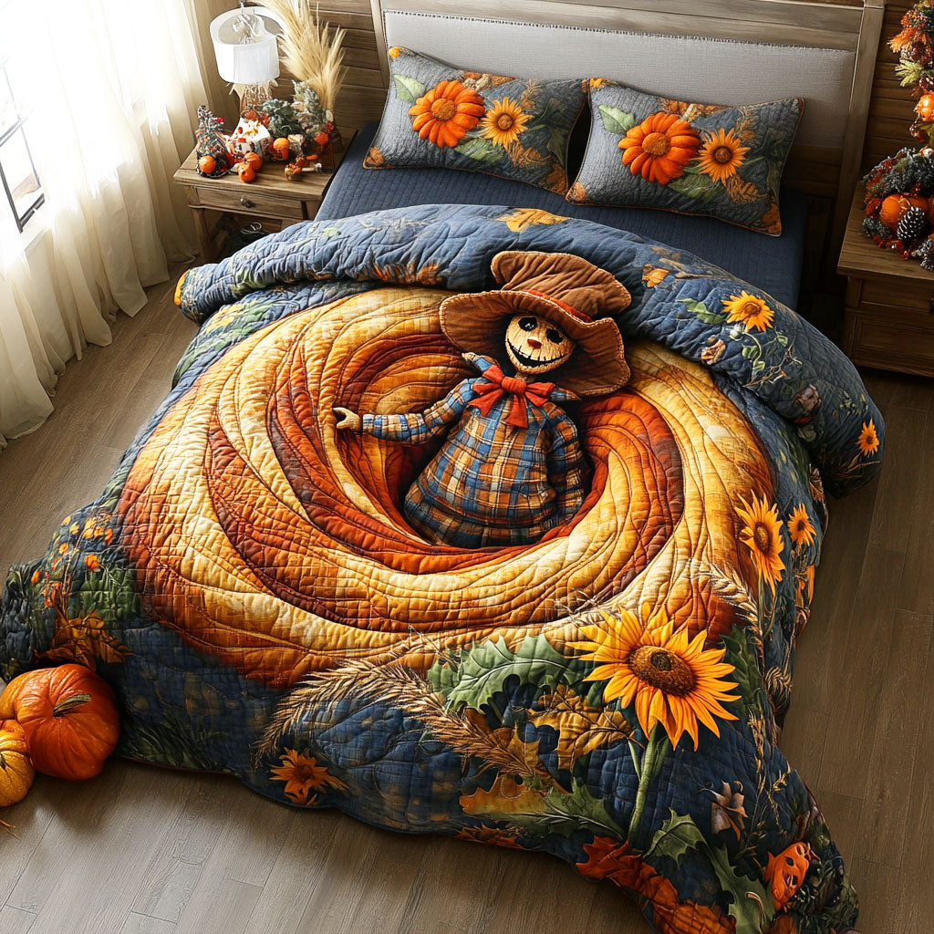 Haunted Scarecrow Quilted Bedding Set Halloween Blanket Set Best Gifts For Owl Lovers