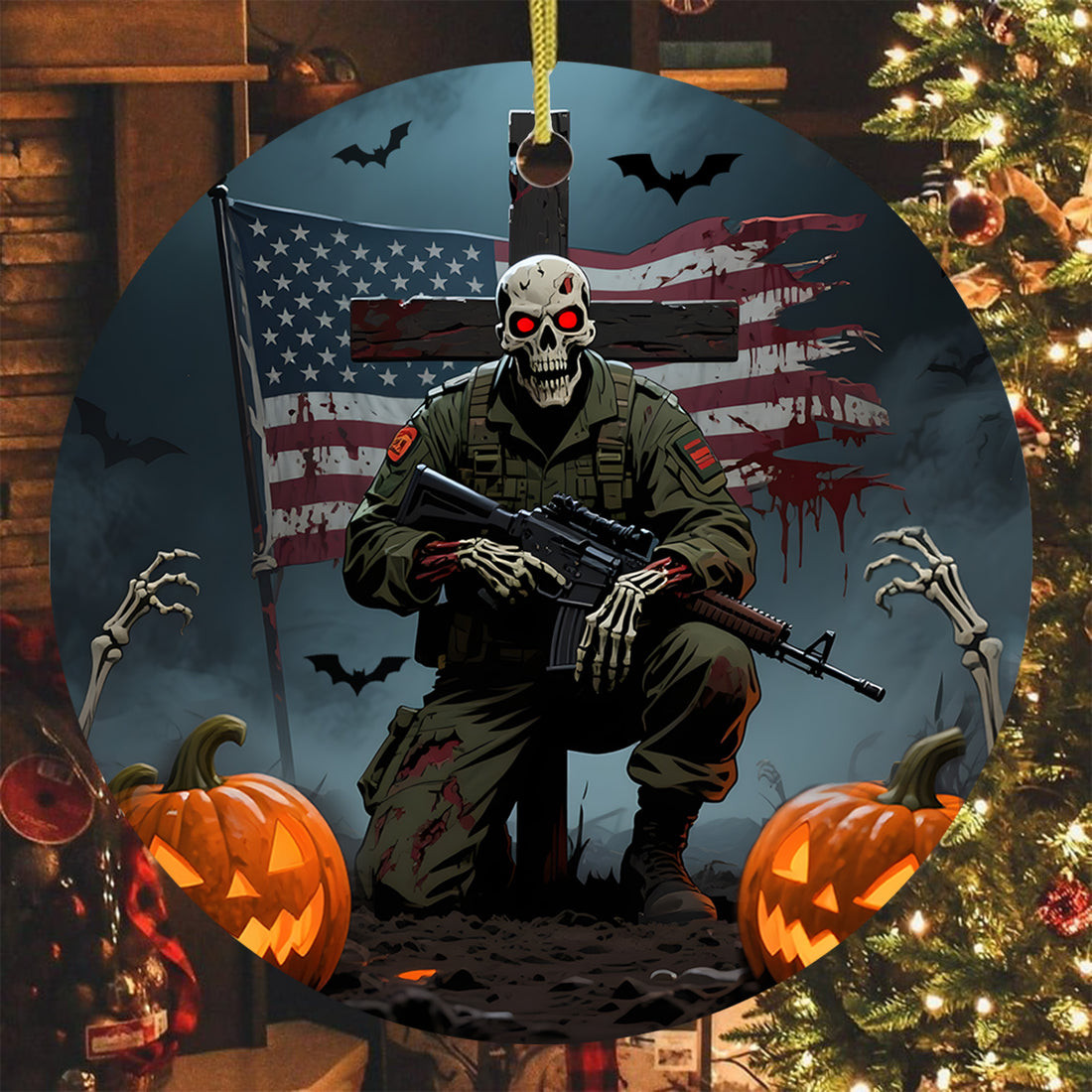 Haunted Soldier Halloween Ornament Scary Skeleton Themed Halloween Veterans Day Gifts