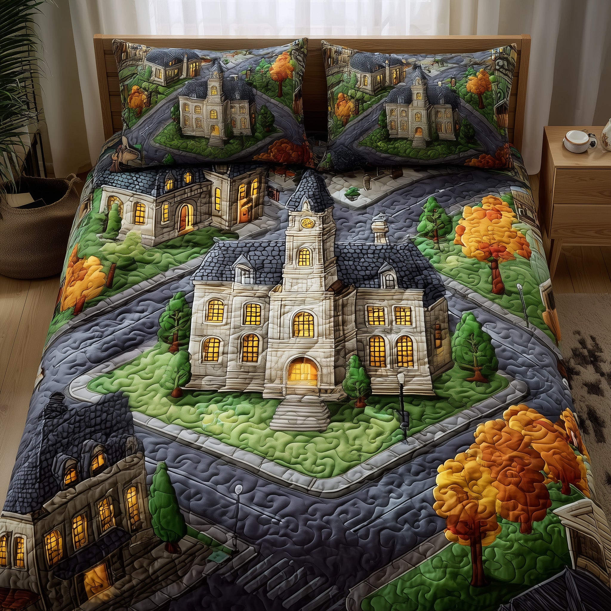 Haunted Town Quilted Bedding Set Solid Color