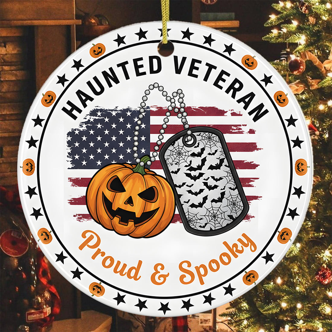 Haunted Veteran Proud And Spooky Halloween Ornament Pumpkin Man Card Design Halloween Gifts