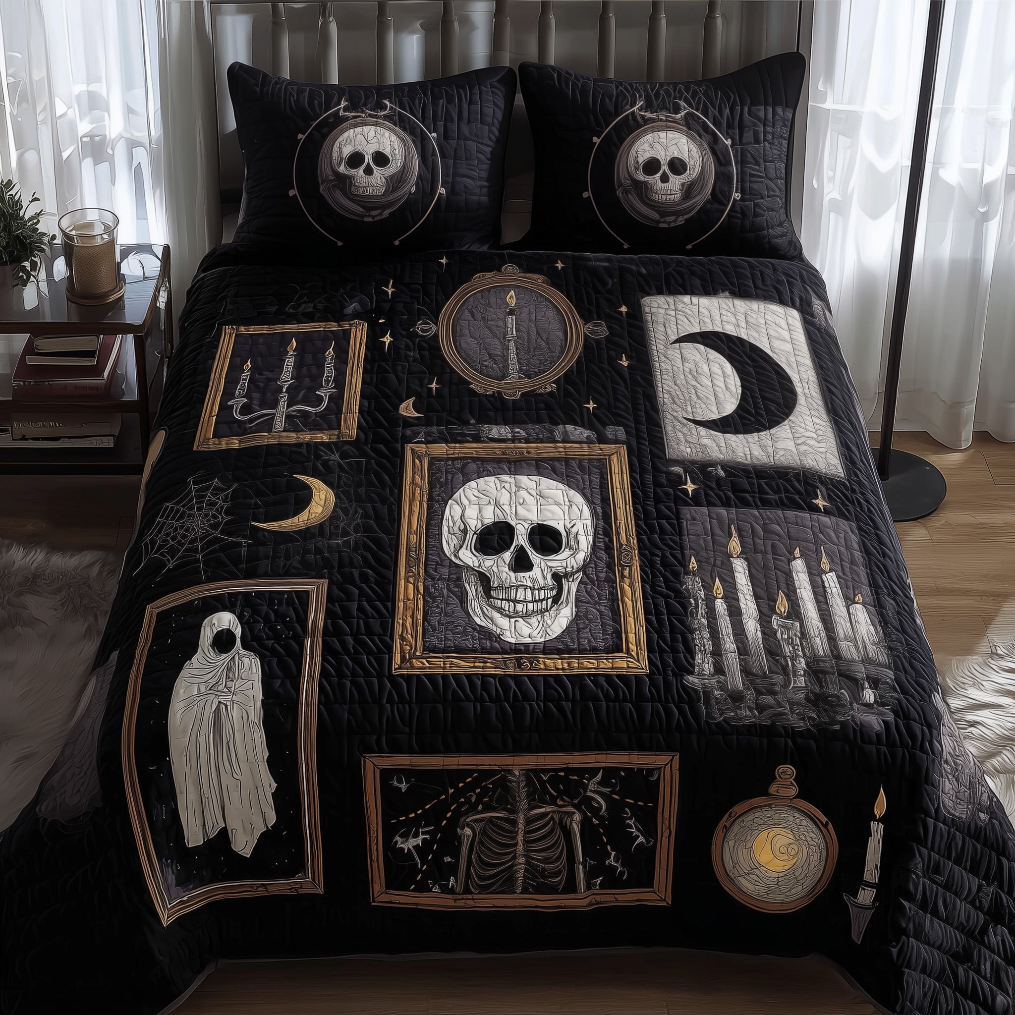 Haunted Wall Quilted Bedding Set Striped Design