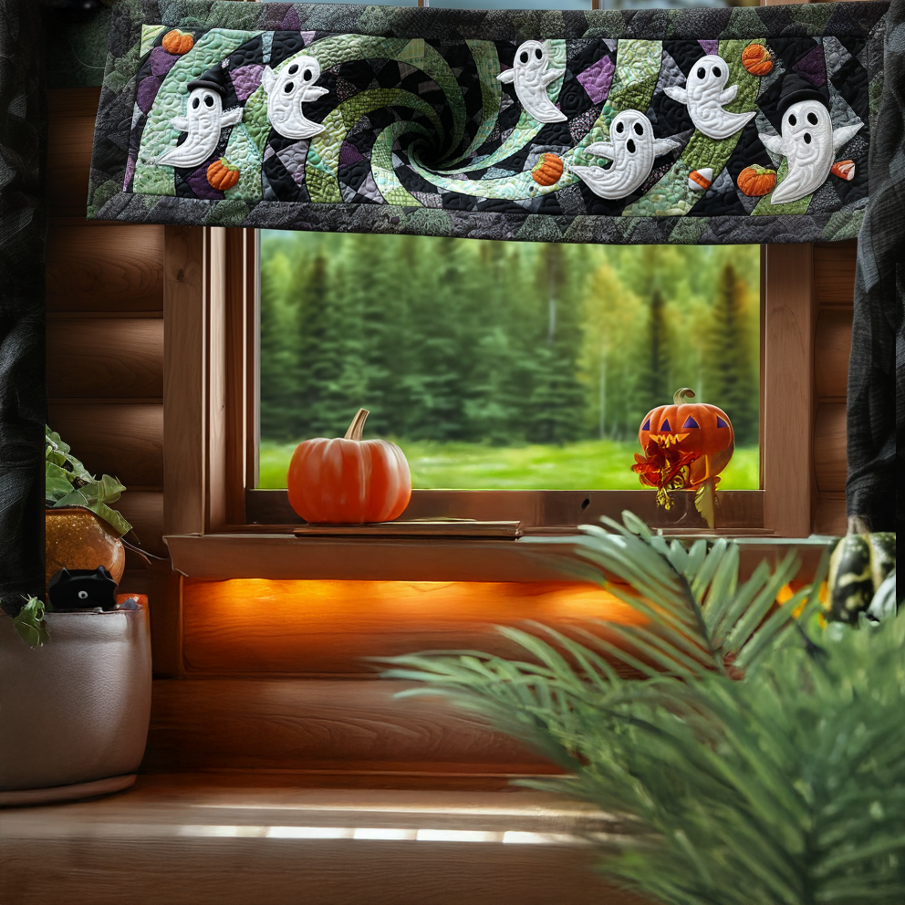 Haunted Whirl Quilted Valance Christmas Home Dec Halloween Gifts For Adults
