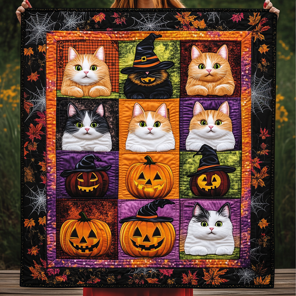 Haunted Whiskers Quilted Blanket Halloween Gifts For Adults