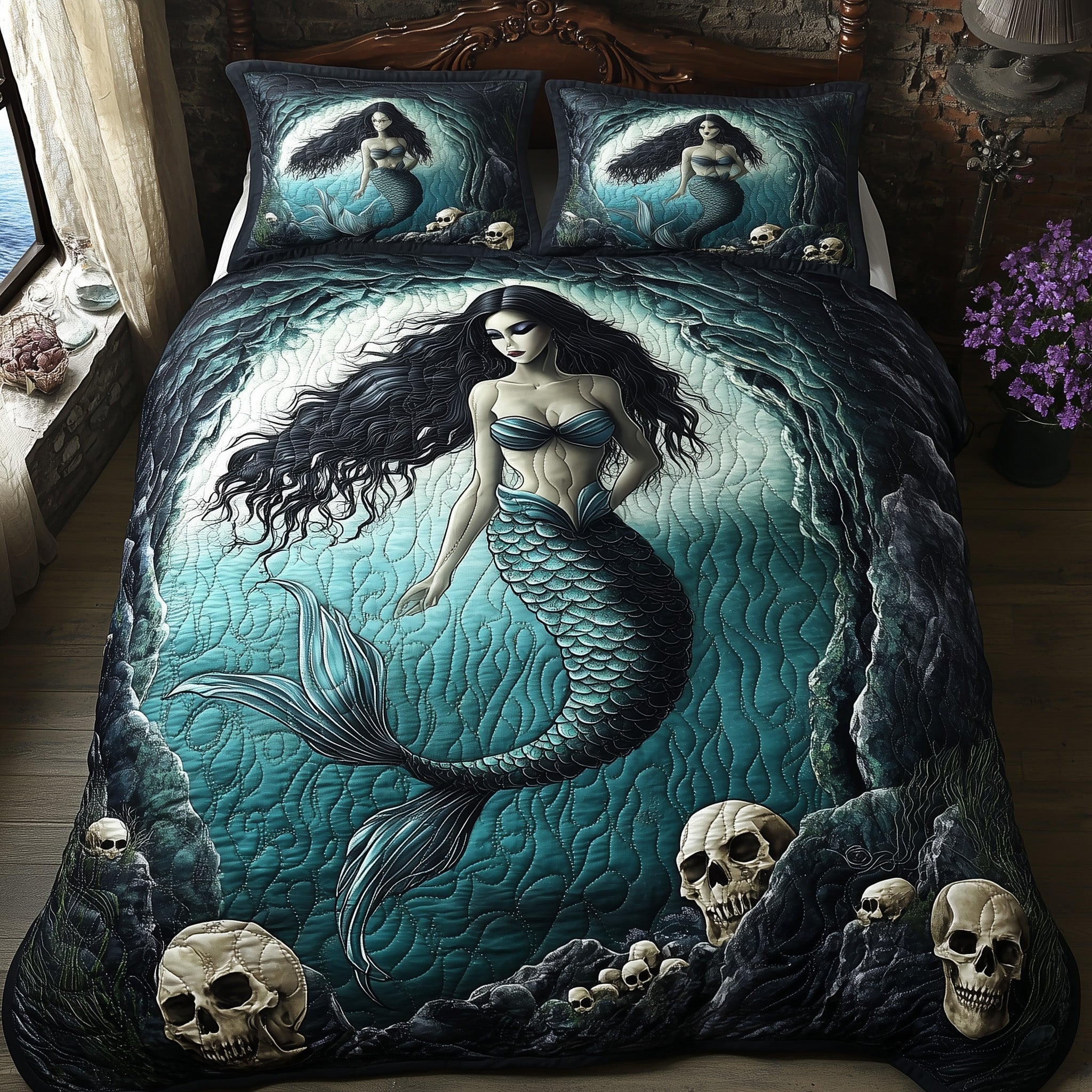 Haunting Mermaid Beauty Quilted Bedding Set Duvet Cover Merchandise Best Gifts For Mermaid Lovers