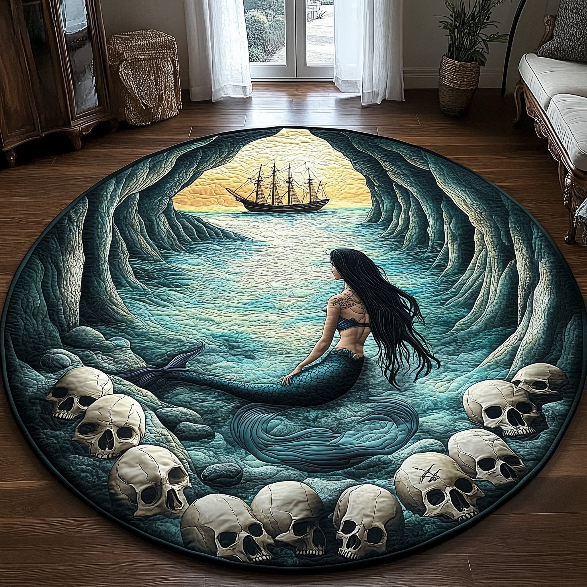Haunting Mermaid Beauty Quilted Round Mat Gftohd7759 Gift For Him