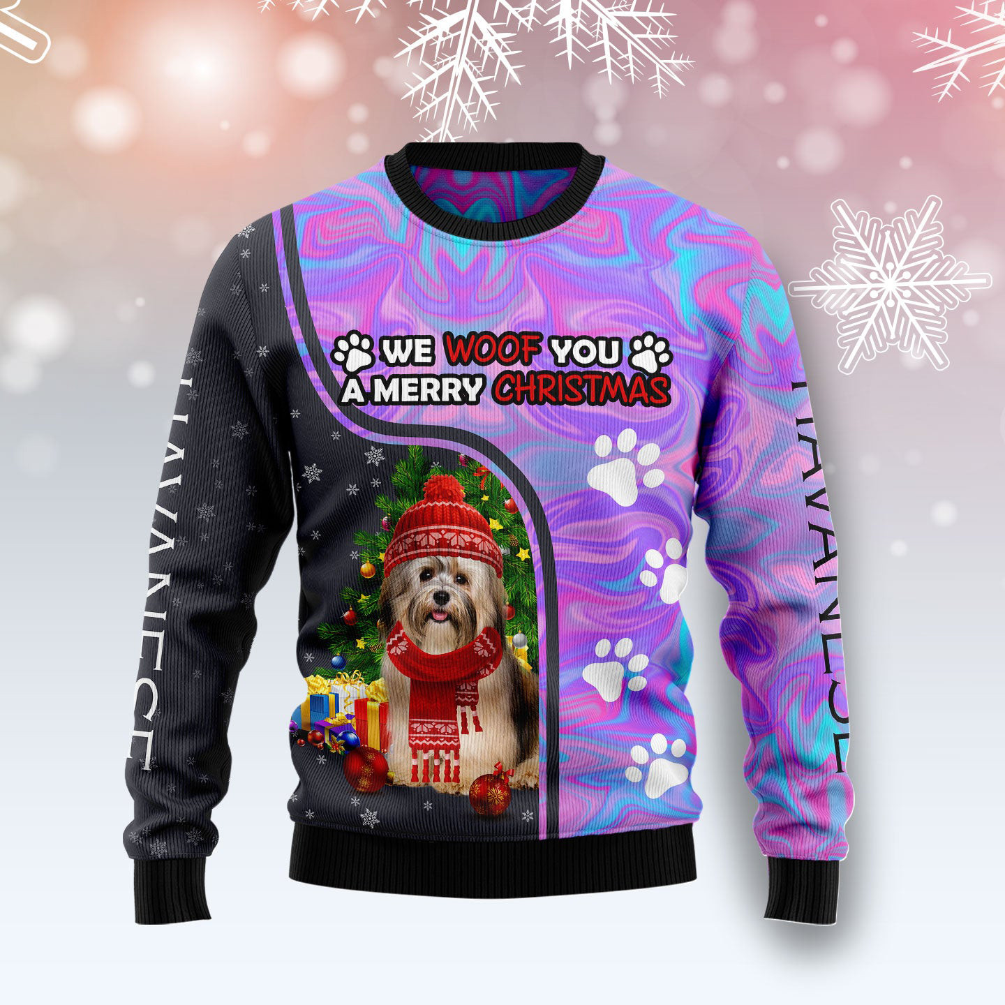 Havanese Hologram Color Ugly Christmas Sweater Animal Themed Dog Christmas Gifts