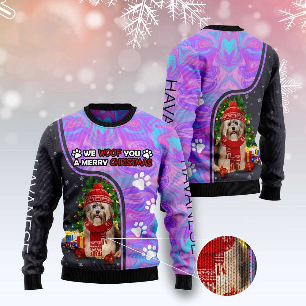 Havanese Hologram Color Ugly Christmas Sweater Funny Ugly Christmas Sweater Xmas Gifts