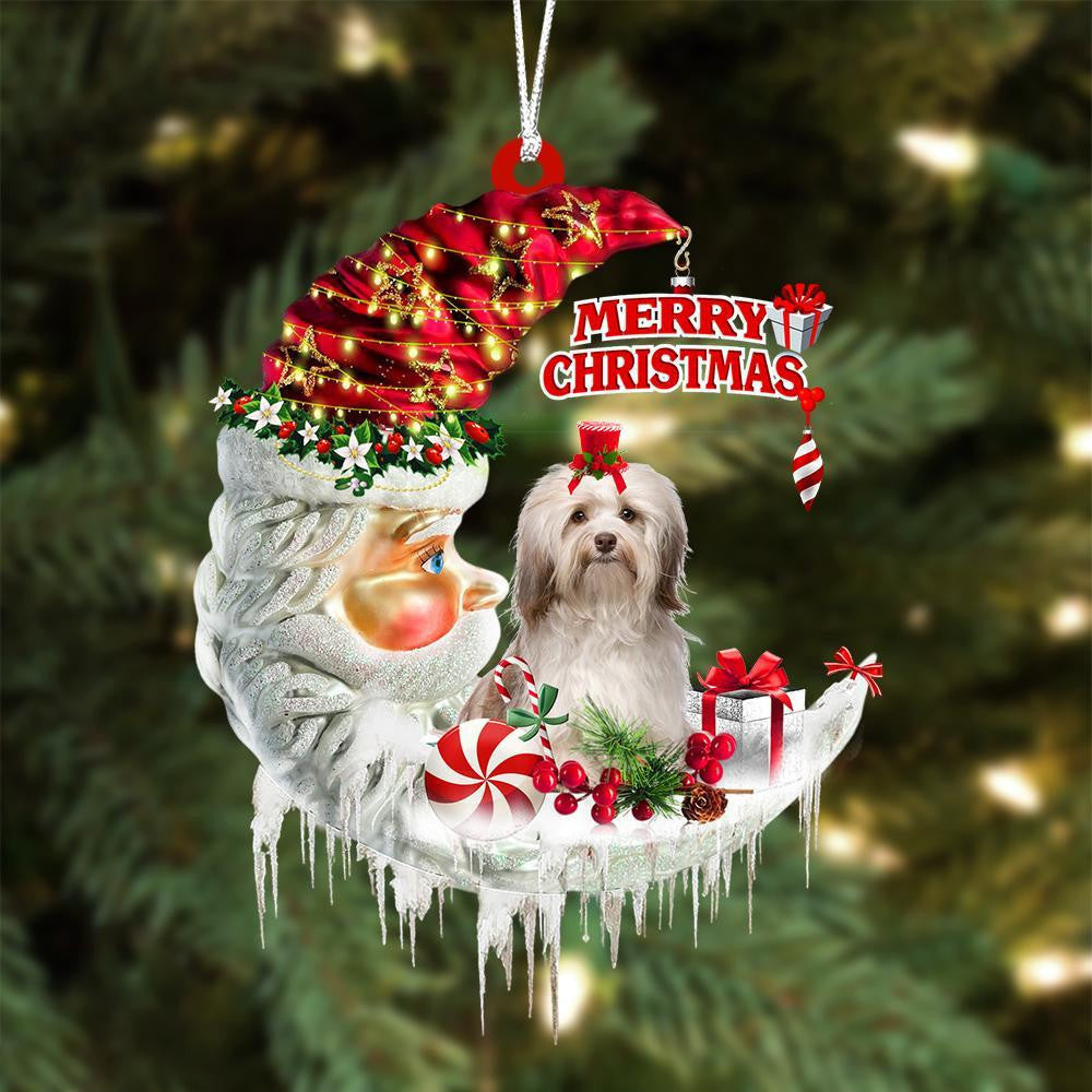 Havanese On The Moon Merry Christmas Hanging Ornament Flat Acrylic Dog Ornament