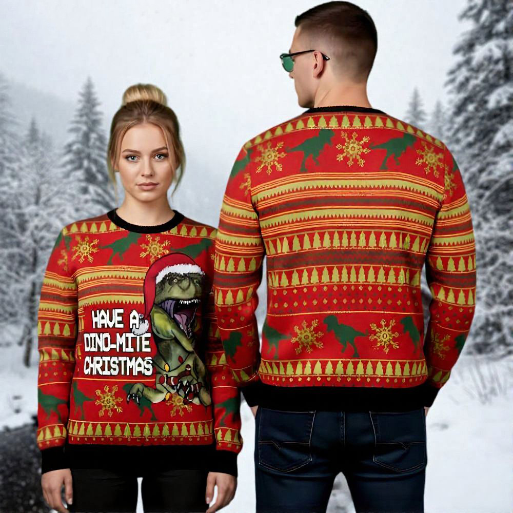 Have A Dino Mite Christmas Ugly Sweater Christmas Apparel Gifts For Dinosaur Lovers