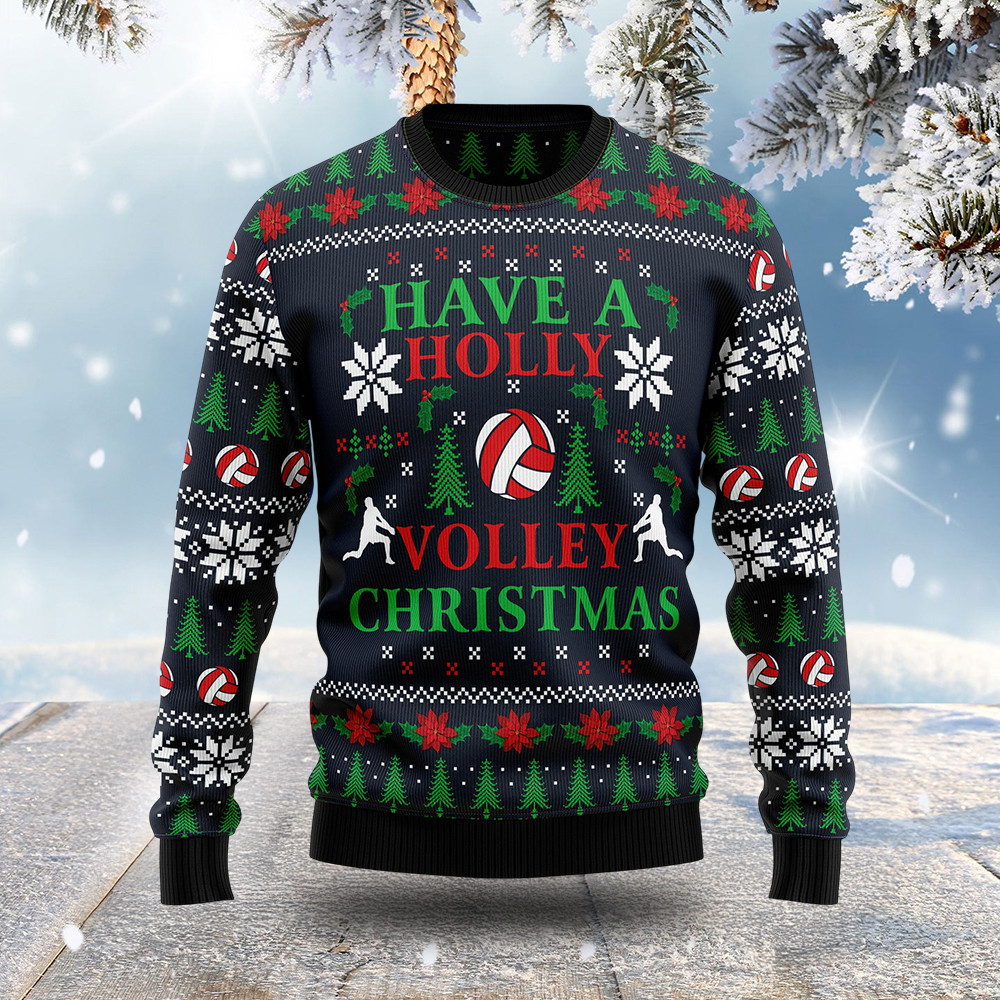 Have A Holly Volley Christmas Ugly Sweater Sport Themed Volleyball Lover Christmas Gifts