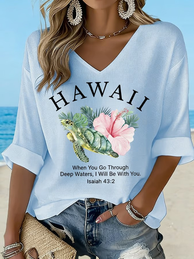 Hawaii Floral V-Neck Long Sleeve Shirt Island Bloom Stronger Than The Storm Apparel Gift Ideas
