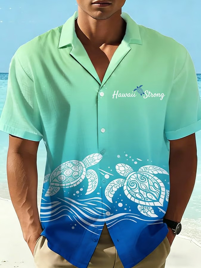 Hawaii Strong Hawaiian Shirt Sea Turtle Wave Coastal Apparel Gift For Beach Lovers