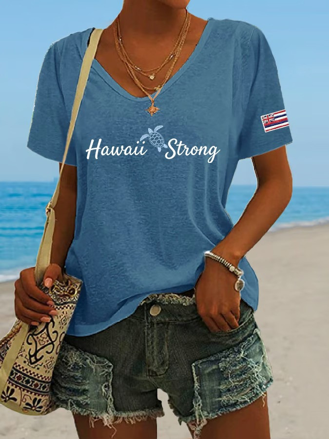 Hawaii Strong V-Neck Shirt Minimal Script Island Relief Apparel Gift For Supporters