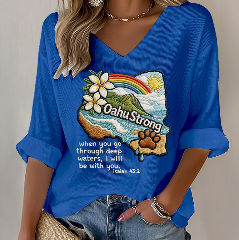 Hawaii Stronge Oahu Strong V-Neck Long Sleeve Shirt Galathreads Apparel Gift For Mother