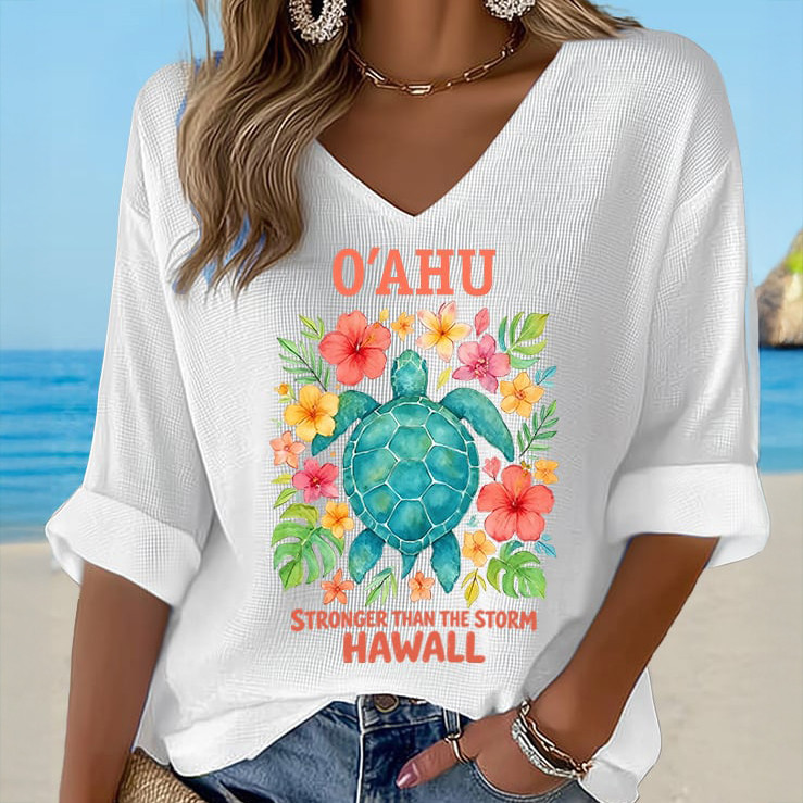 Hawaii Stronger Than The Storm Oahu V-Neck Long Sleeve Shirt Galathreads Apparel Gift Idea