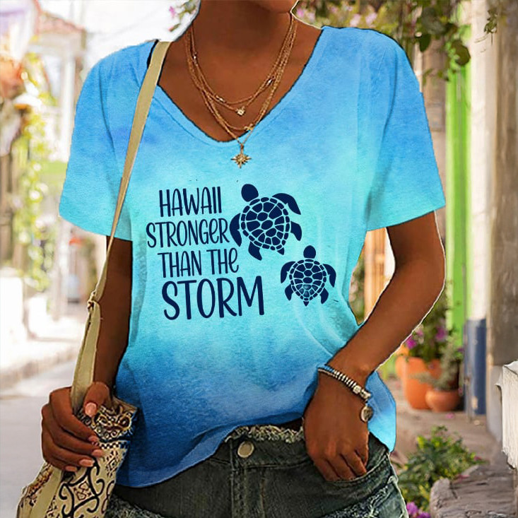 Hawaii Stronger Than The Storm Turtle V-Neck Shirt Galathreads Shirt Mother's Day Gift