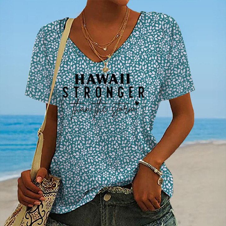 Hawaii Stronger Than the Storm V-Neck Shirt Galathreads Clothing Present For Mom