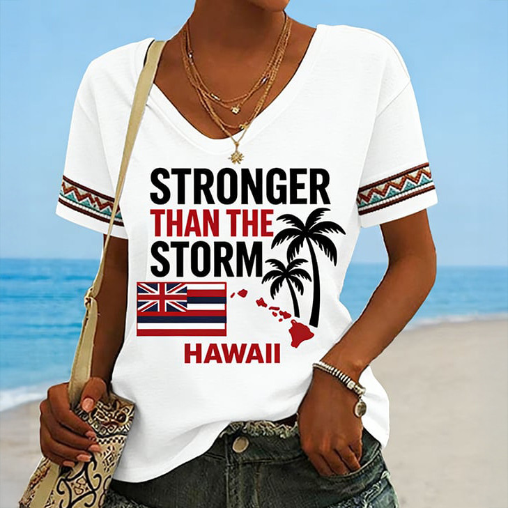Hawaii Stronger Than The Storm V-Neck Shirt Galathreads Shirt Present For Mom