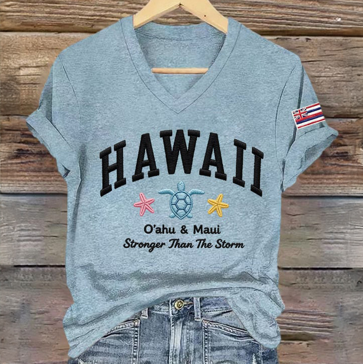 Hawaii Stronger Than The Storm V-Neck Shirt Hawaiin Flag Shirt Galathreads Gift Idea