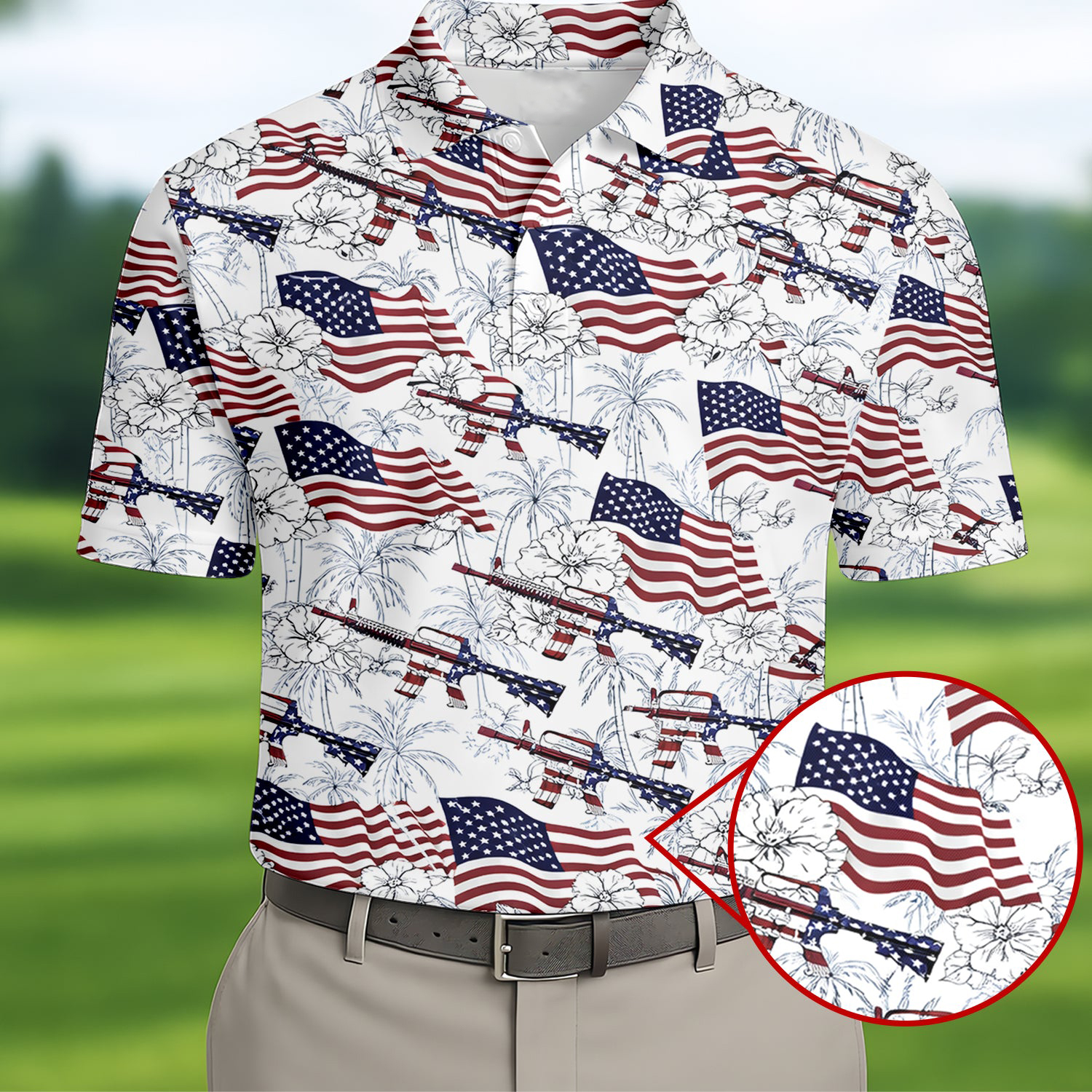 Hawaiian American Patriotic Golf Polo Shirt Golf Polos For Men Cool Golf Gifts For Dad