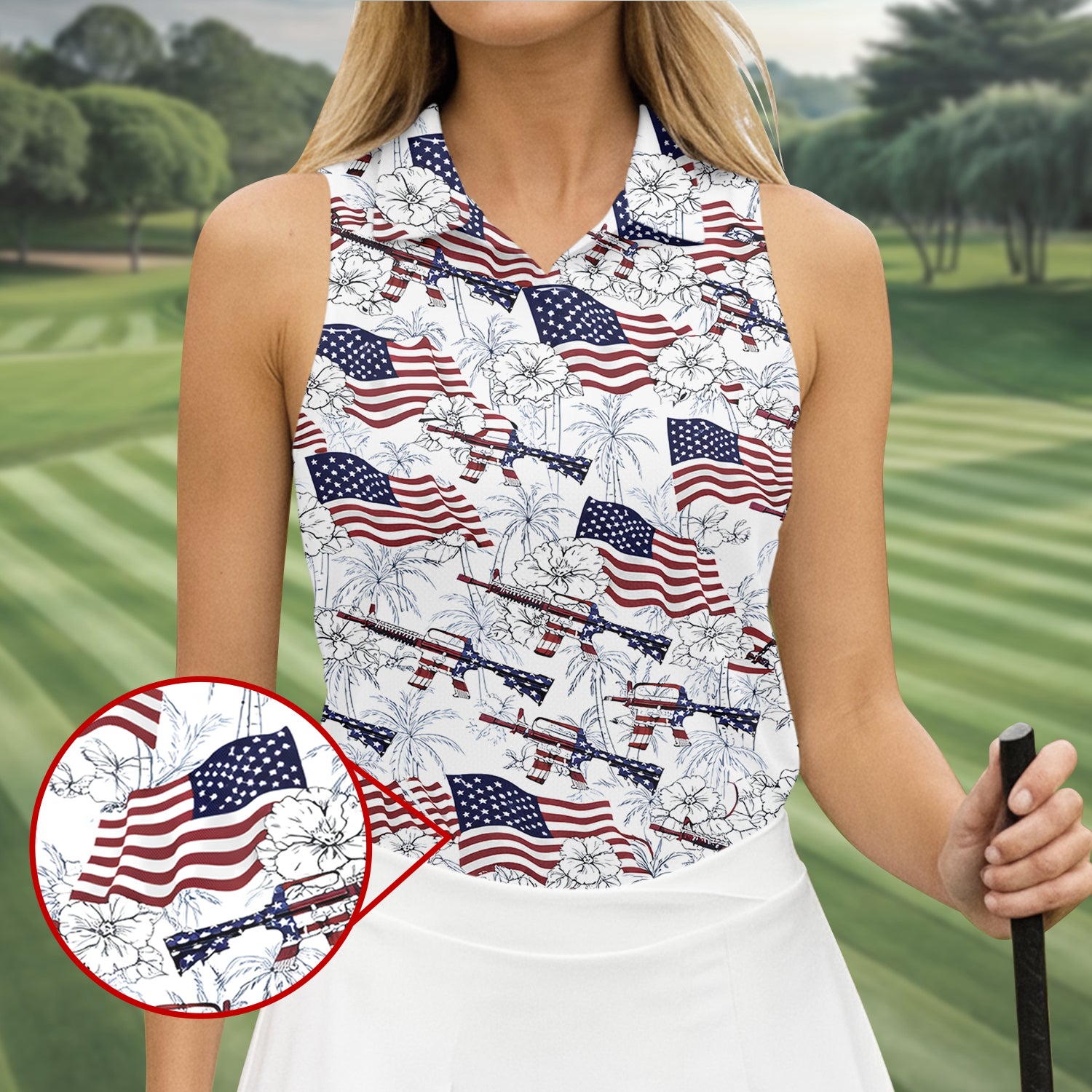 Hawaiian American Patriotic Sleeveless Polo Shirt Womens Golf Clothes Golf Idea Presents