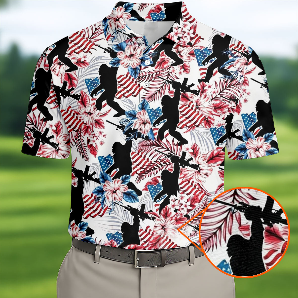 Hawaiian Bigfoot Patriotic Golf Polo Shirt Mens Golf Attire Best Golf Gifts For Men
