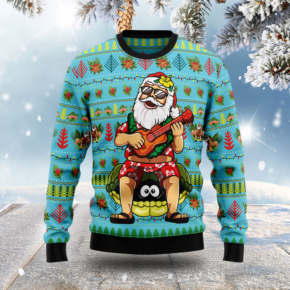 Hawaiian Christmas Santa Ugly Christmas Sweater Secret Santa Gift For Music Lover