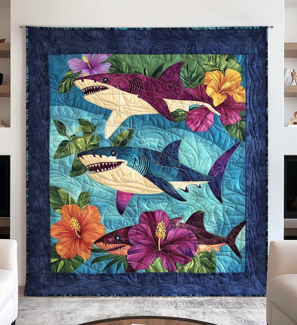 Hawaiian Shark Quilted Blanket Shark Gifts For Adults
