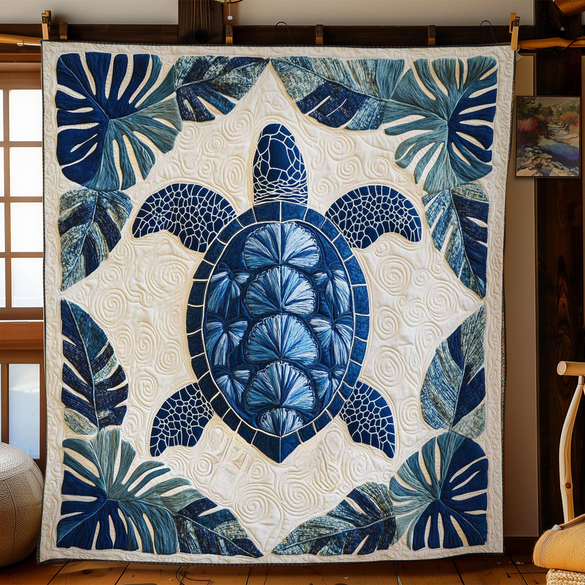 Hawaiian Turtle Circle Quilt Blanket King Blanket Sea Turtle Themed Gifts