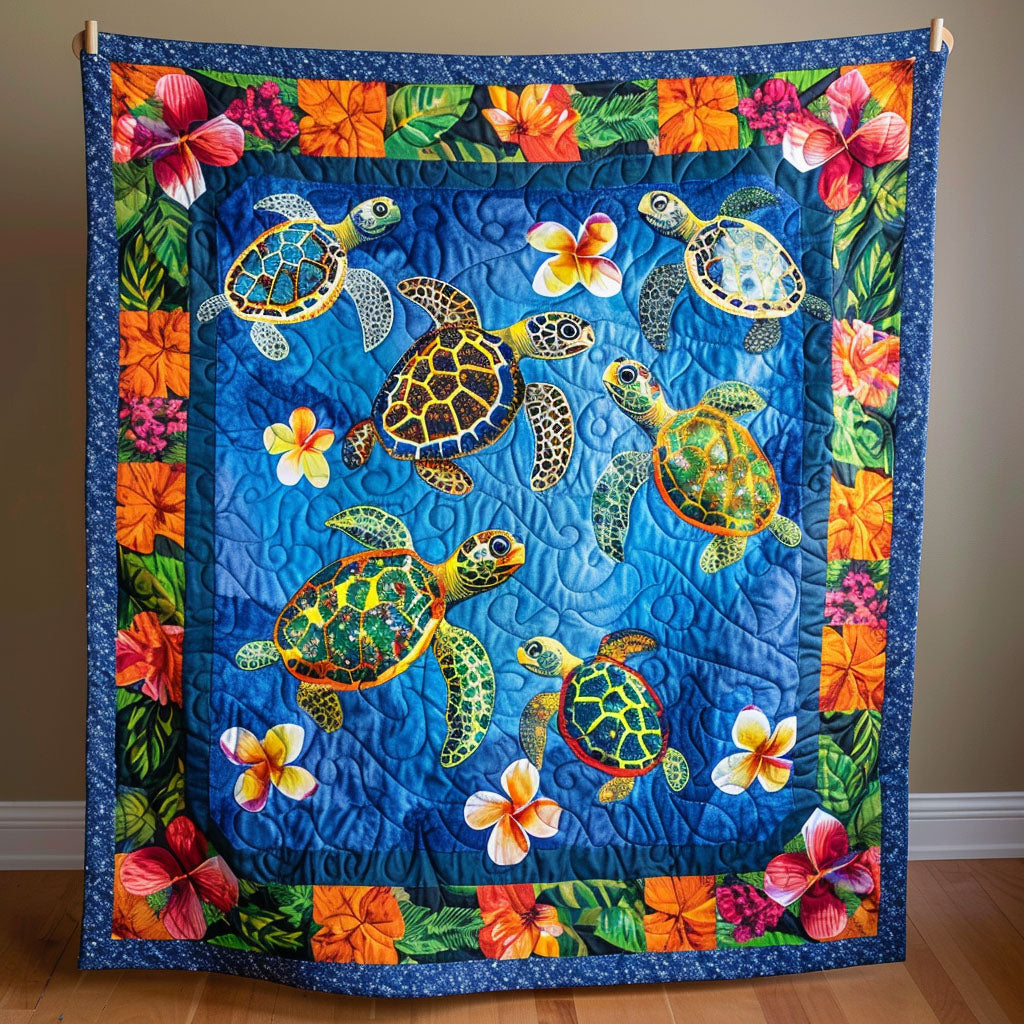 Hawaiian Turtle Dream Quilted Blanket Turtle Gifts For Adults