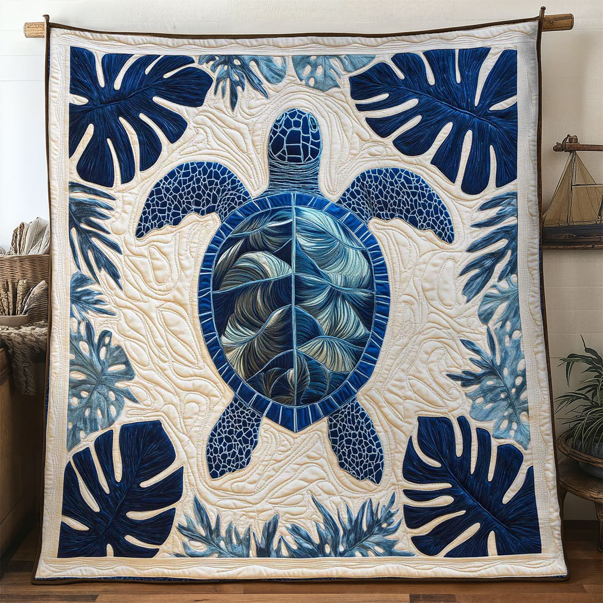 Hawaiian Turtle Garden Quilt Blanket Throw Blankets For Couch Gifts For Sea Turtle Lovers