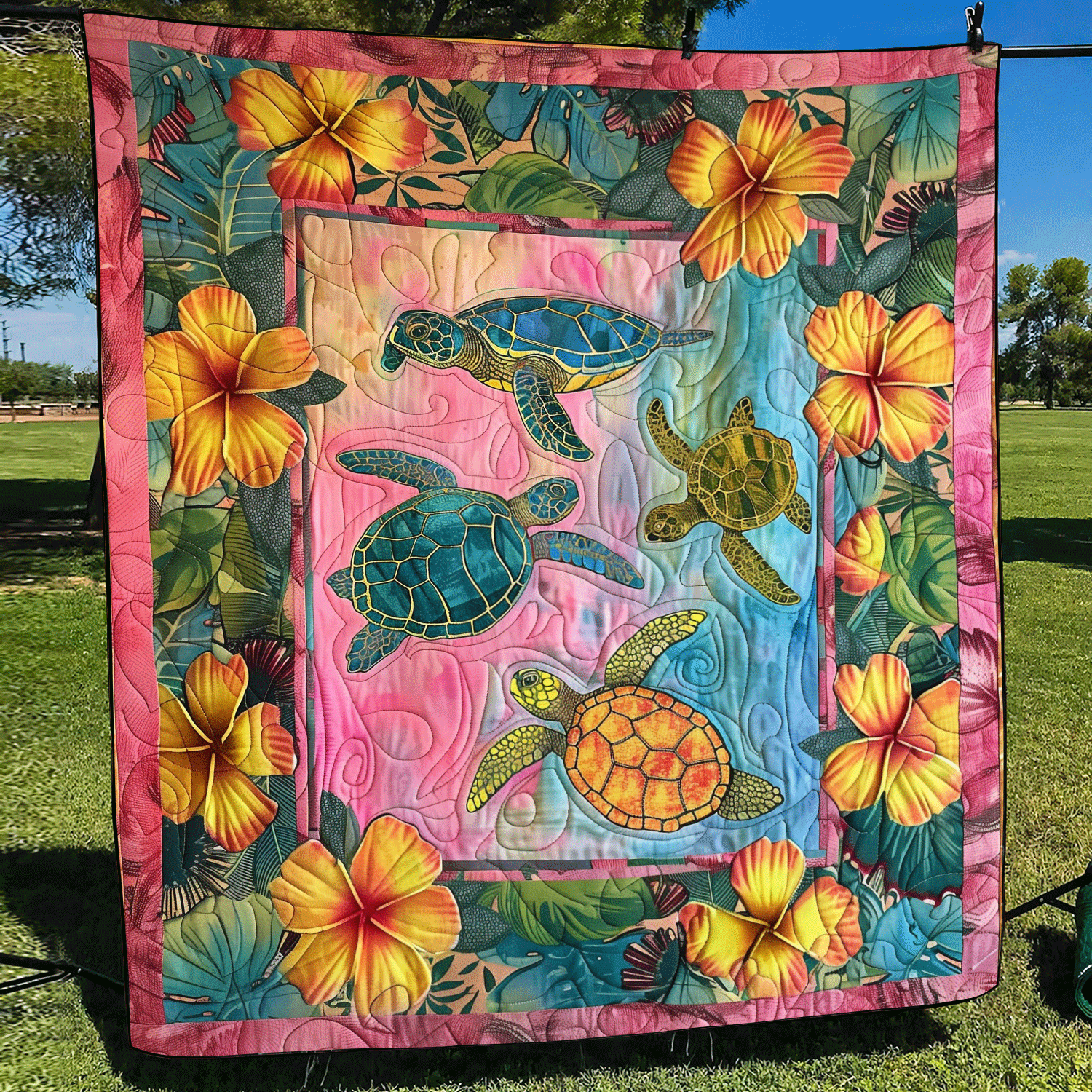 Hawaiian Turtle Quilted Blanket Unique Gifts For Turtle Lovers