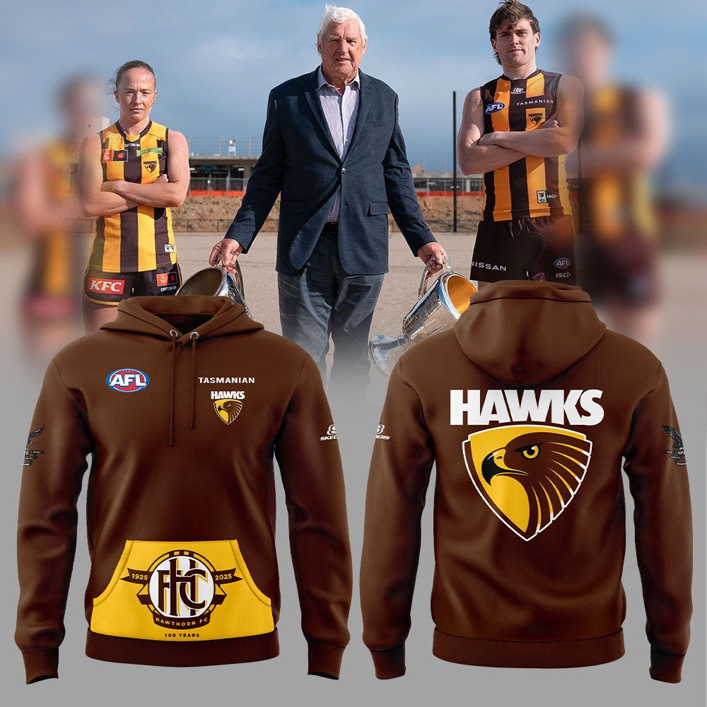 Hawthorn Football Club 100 Year Commemorative Logo Hoodie Presents For Football Lovers