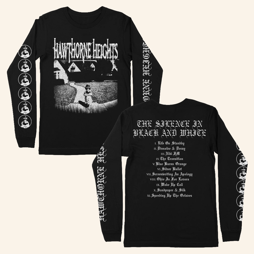 Hawthorne Heights Merch The Silence in Black Metal and White Long Sleeve T-Shirt Him Gifts Hawthorne Heights Merch The Silence in Black Metal and White Long Sleeve T-Shirt Him Gifts
