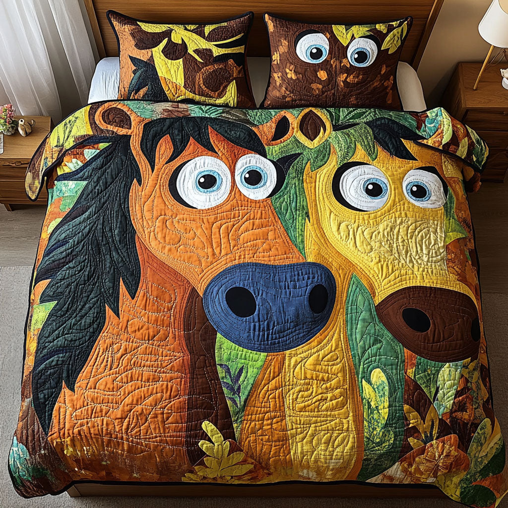 Hay There Buddy Quilted Bedding Set Holiday Duvet Cover Set Useful Gifts For Horse Owners