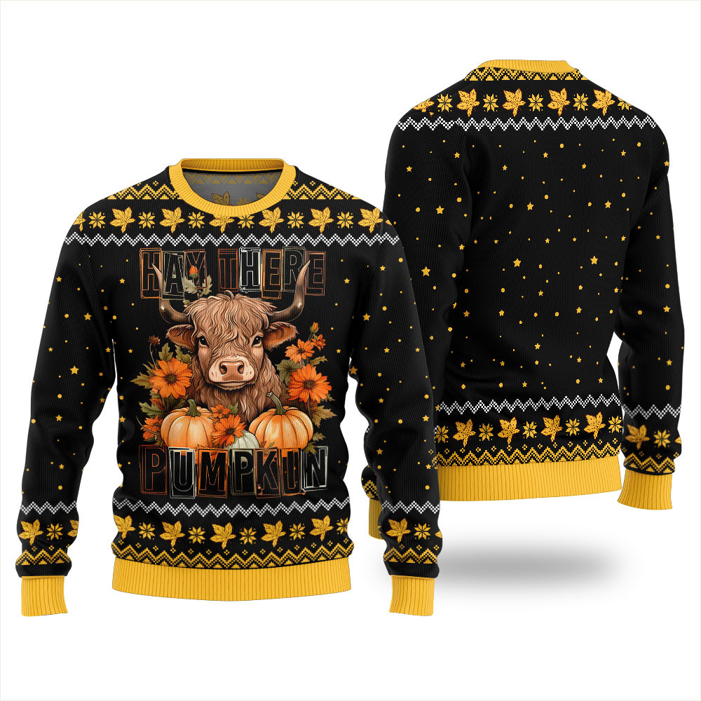 Hay There Pumpkin Cow Ugly Sweater Black Stylish Winter Sweatshirt for Everyday Wear