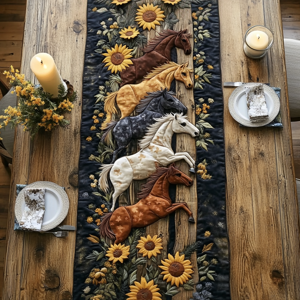 Hayfield Horses Quilted Table Runner Dinner Table Decor Luxury Gifts For Horse Lovers