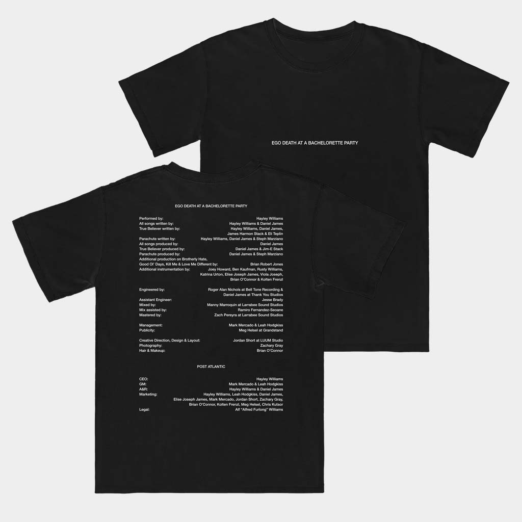 Hayley Williams Merch Credits White T-Shirt Ego Death At A Bachelorette Party Shirt Fans Gifts