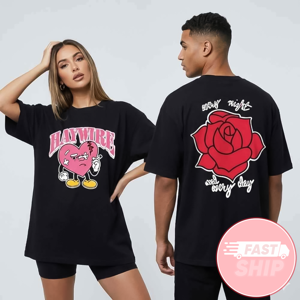 Haywire Opening Act At St Patrick's Day February 12 2026 Rose Artwork T-Shirt Haywire Merch Black