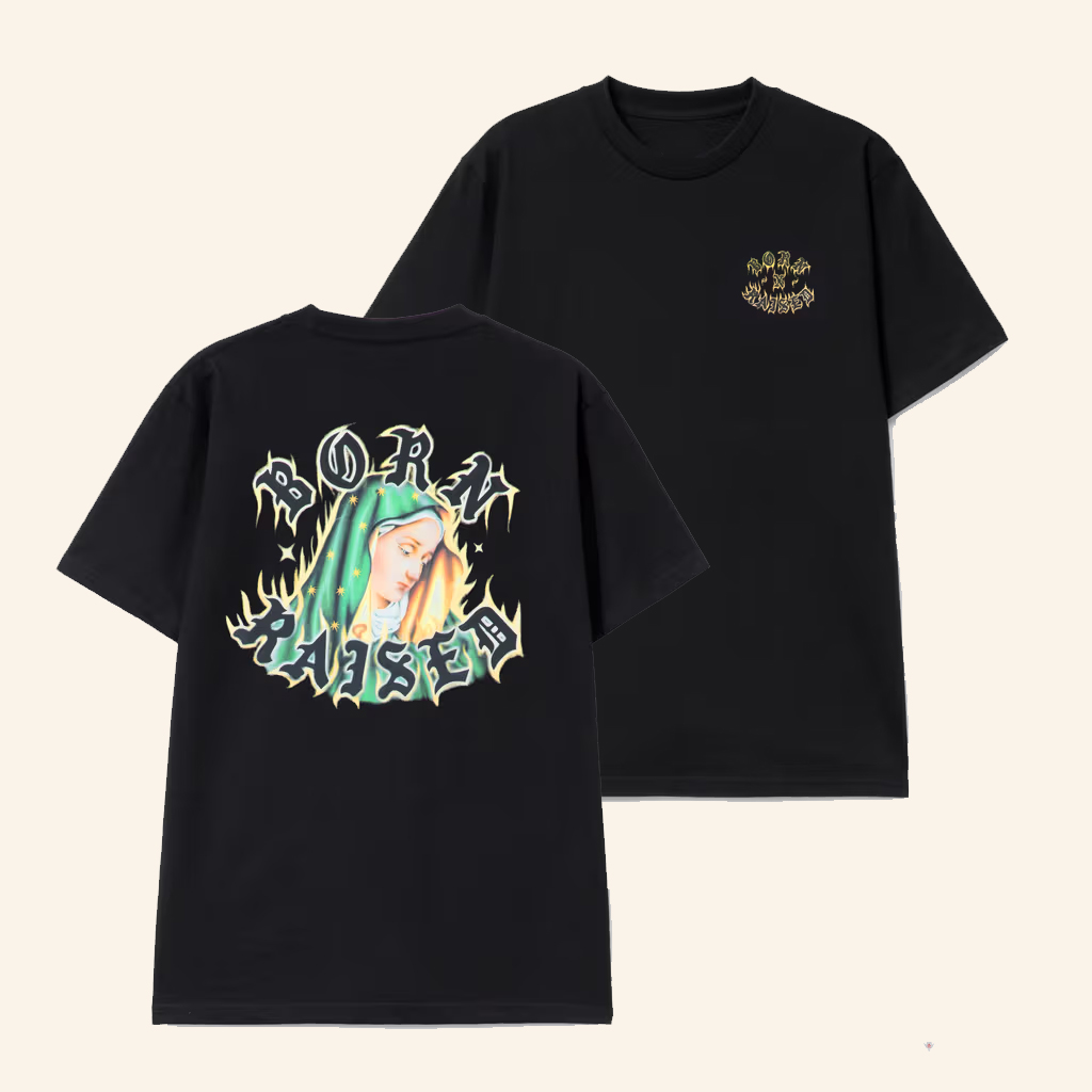 HBX Merch Born X Raised Guadalupe T-Shirt Virgin Mary Shirt Gifts For Christian
