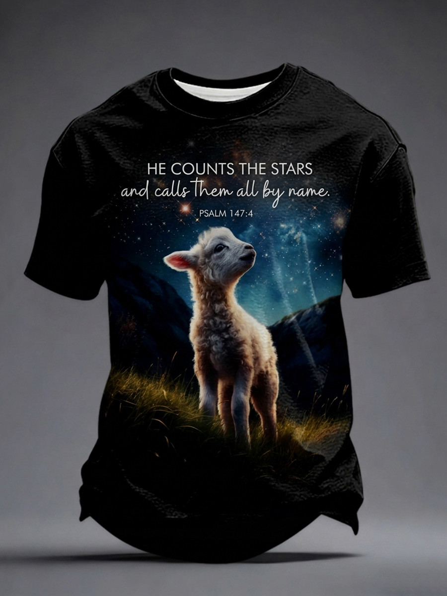 He Counts The Stars And Calls Them All By Name T-Shirts Faith Over Fear Cross Clothing Dad Gift