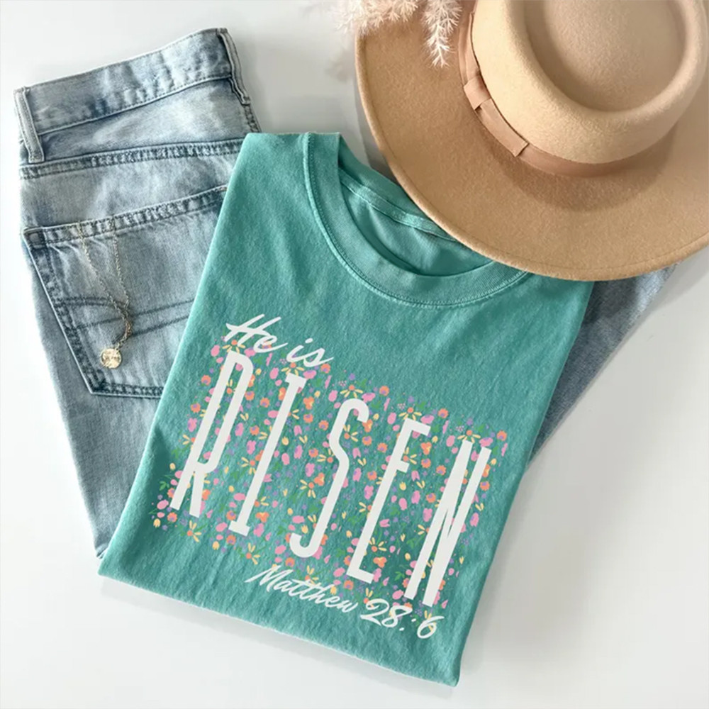 He Is Risen Christian Graphic T-Shirt Bible Verse Shirt Christian Themed Gift For Her