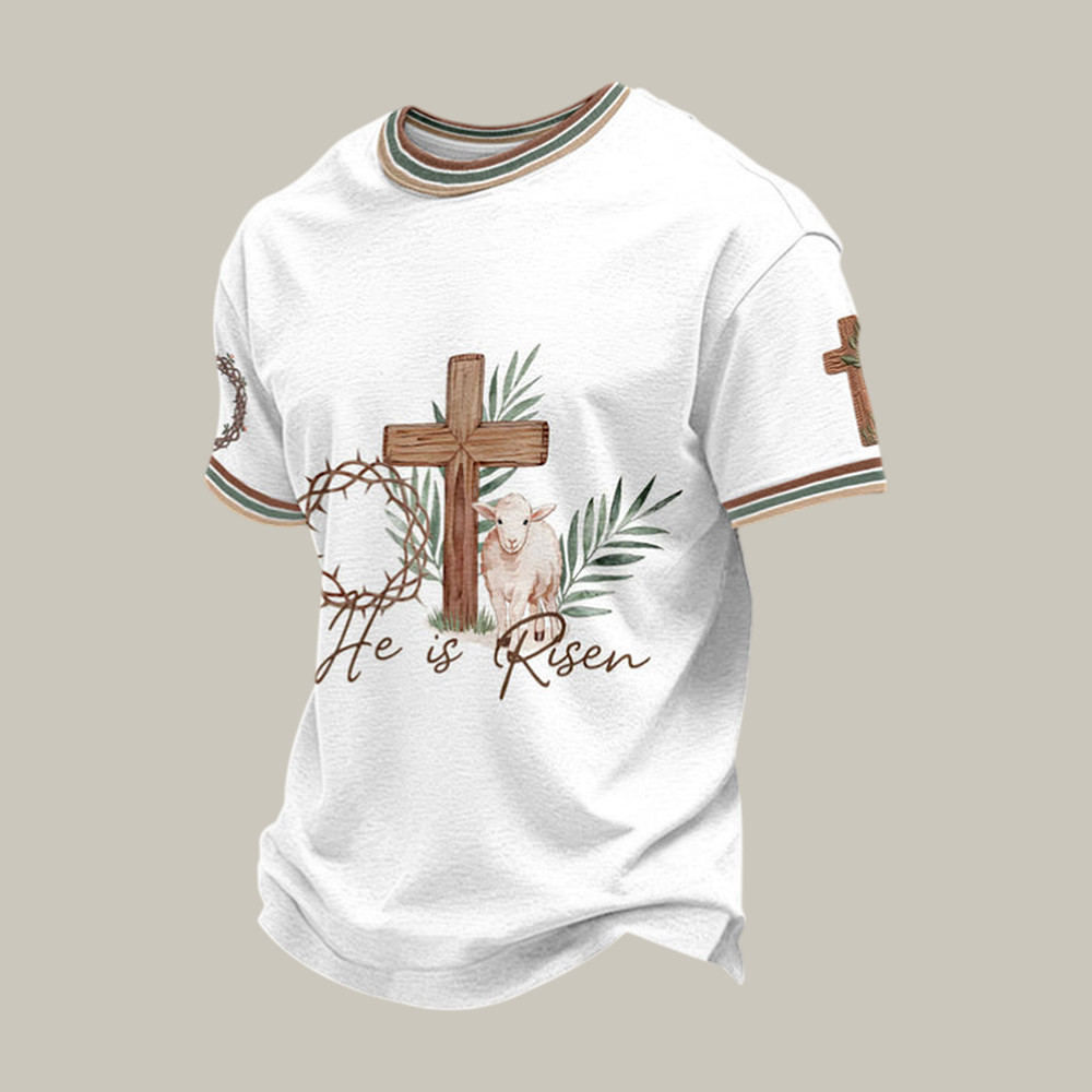He Is Risen Faith Cross Graphic T-Shirt Faith In Jesus Clothes Christian Gift For Father's Day
