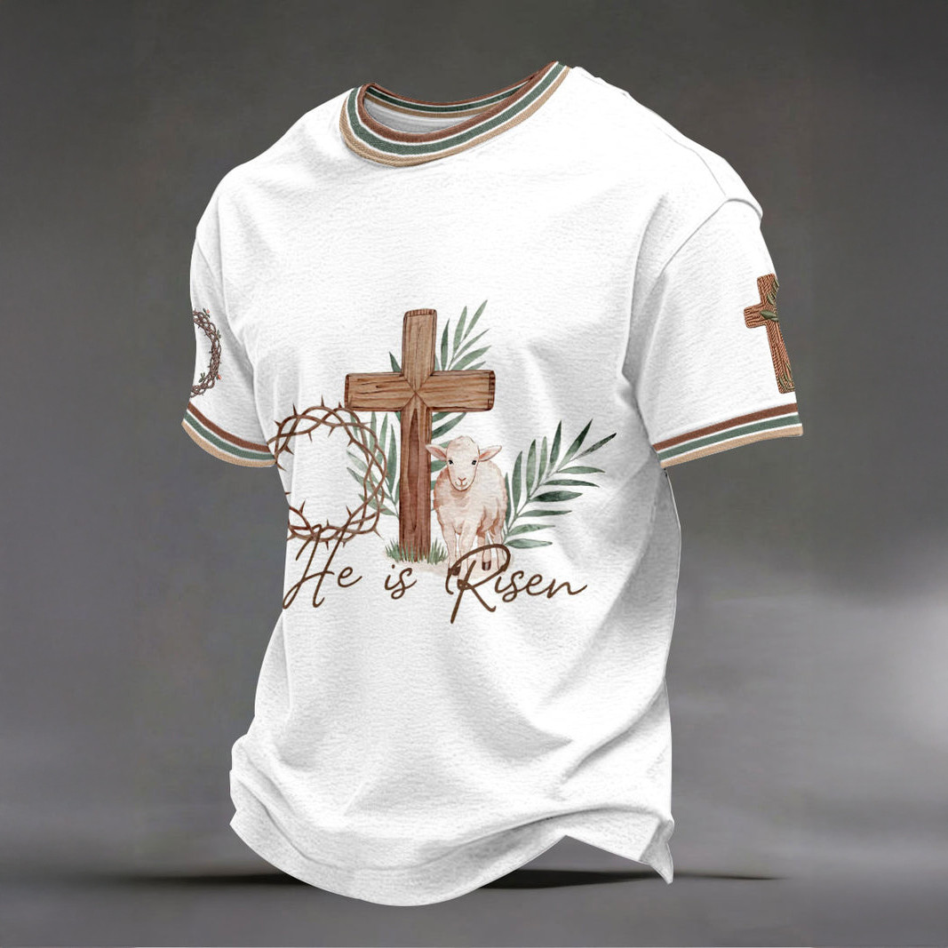 He Is Risen Faith Cross T-Shirt In God We Trust Shirt Christian Gift For Husband