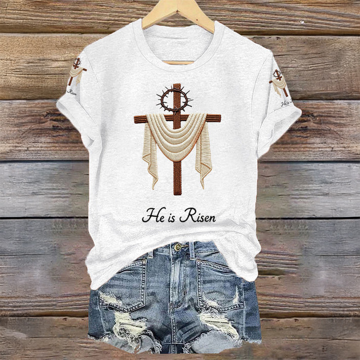 He Is Risen Jesus Christian Cross Faith T-Shirt Faith Based Clothes Good Gift For Mother's Day